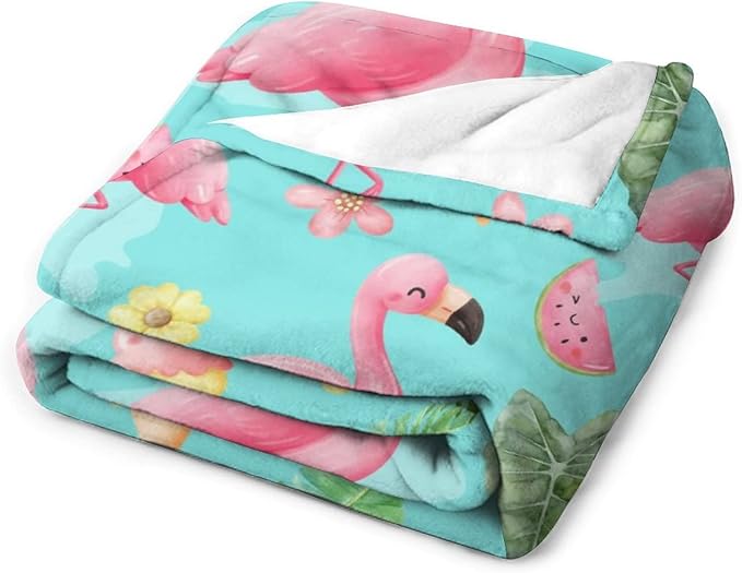 Flamingo Blankets Gifts - 30 x 40 Inches Cute Throw for Girls - Green Soft Fuzzy Plush Flamingo Blankets for Bed