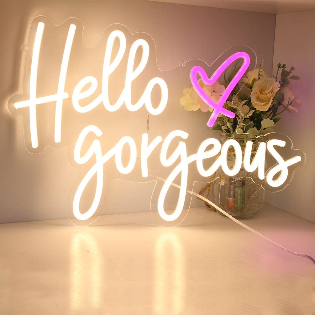 DAKABUKA Neon Sign LED Light Wall Art D Warm White Acrylic 16.5x11 inches Model NL008-hello gorgeous