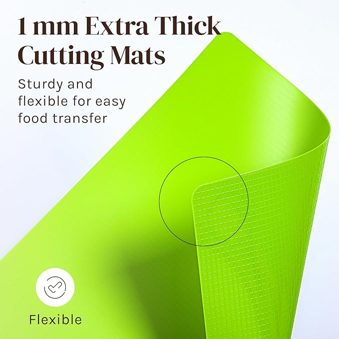 Cooler Kitchen Extra Thick Flexible Plastic Cutting Board Mats with Food Icons & EZ-Grip Waffle Back, (Set of 6) Dishwasher Safe