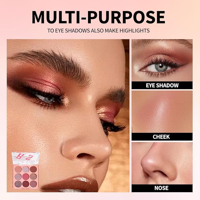 Nude Mauve Eyeshadow Palette – Perfect Matte & Shimmer Blend, Rose, Plum & Mauve Tones, Long-Lasting, Waterproof, Easy to Blend, Create Natural & Elegant Eye Makeup for Daily or Evening Looks 02