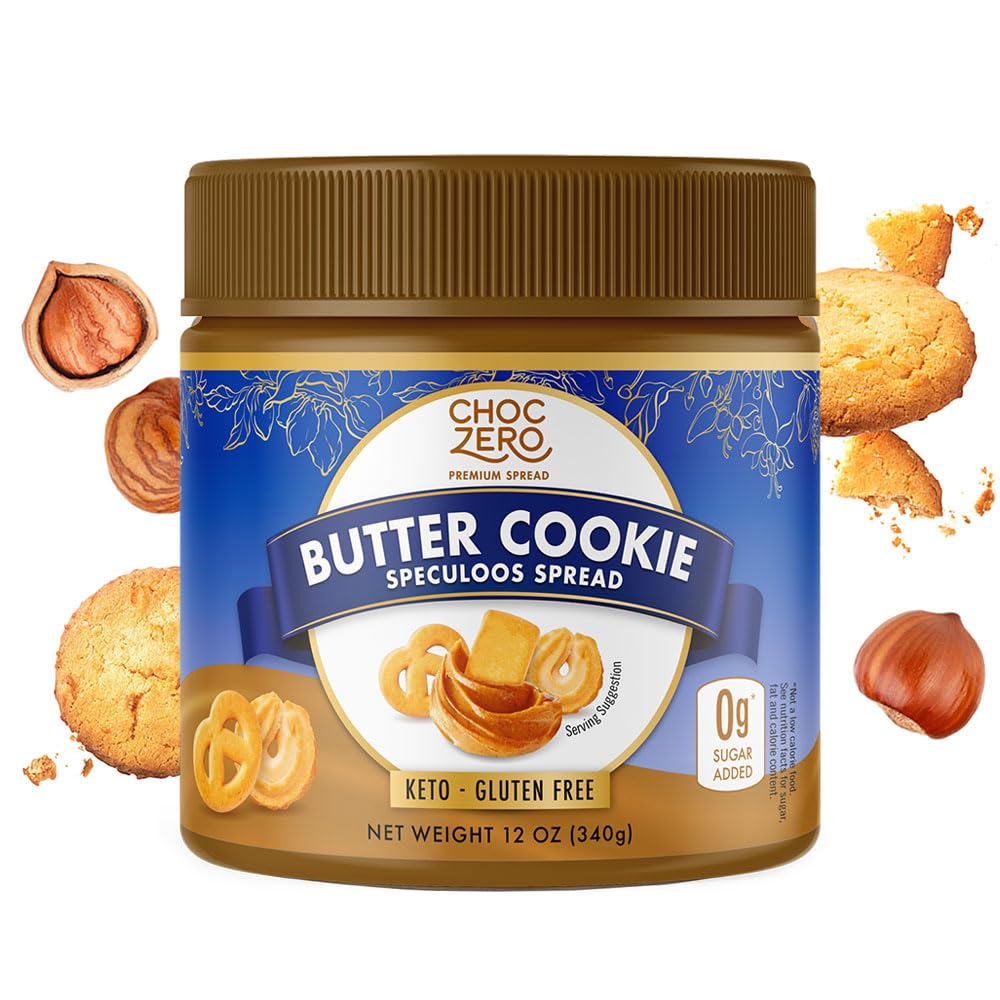 ChocZero Keto Cookie Butter Spread - No Sugar Added  Gluten Free  Low Carb Speculoos  Biscuit  Keto Friendly  Nut Butter Alternative  Dessert Hummus  Naturally Sweetened with Monk Fruit (1 jar  12 oz)