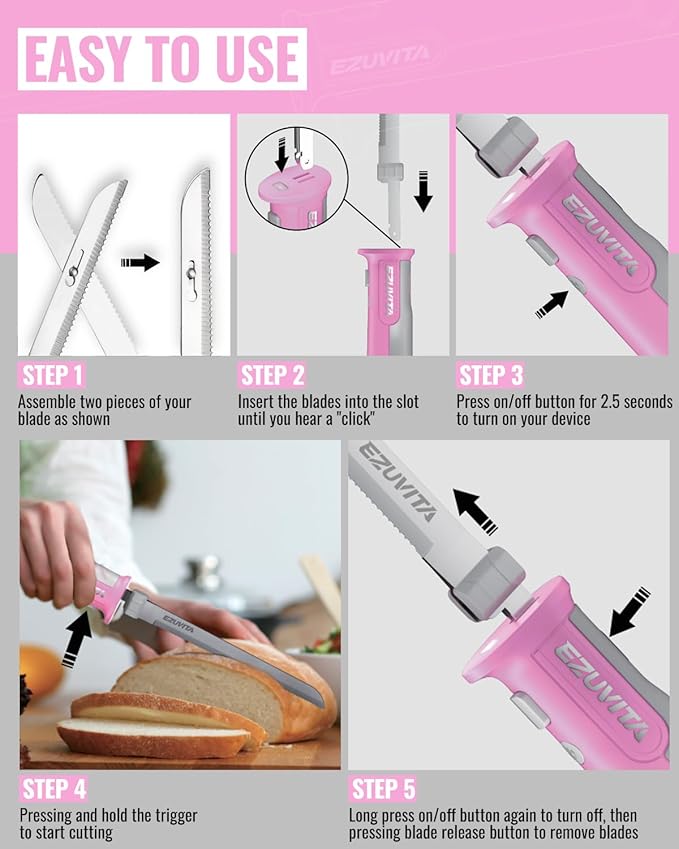 8V Cordless Electric Knife Set, Rechargeable Electric Carving Knife with Reciprocating Stainless Steel Blades for Meat & Bread, Fork Included, Equipped with interchangeable 2000mAh Large Capacity Battery, Ergonomic Handle and Safety Lock for Turkey, Me...