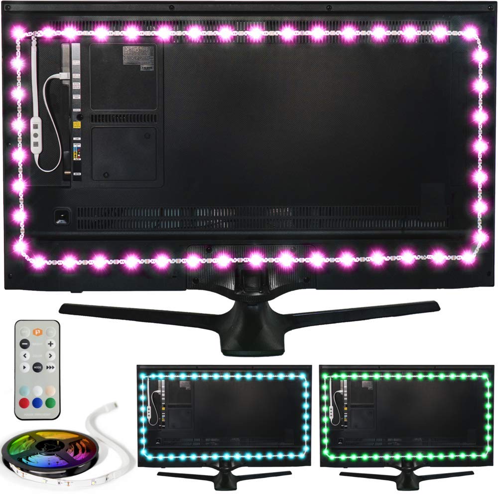 Power Practical Luminoodle Color Bias Lighting Kit, 6.6 ft LED Strip Lights for 24in to 60in TV, White, with Dimmer and Remote