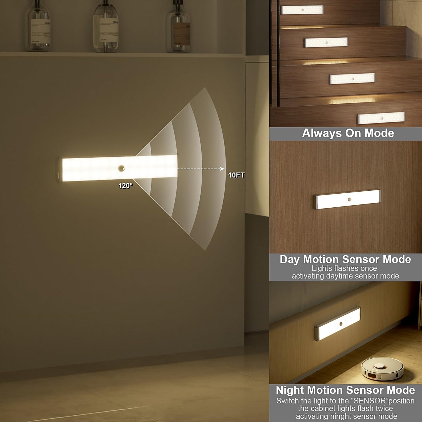 Under Cabinet Lights 58 Led Motion Sensor Light Indoor Rgb Rechargeable Under Cabinet Lighting With Remote 3Pack Stick-On Magnetic Wireless Closet Light Bar For Kitchen Shelf  Car  Hallway