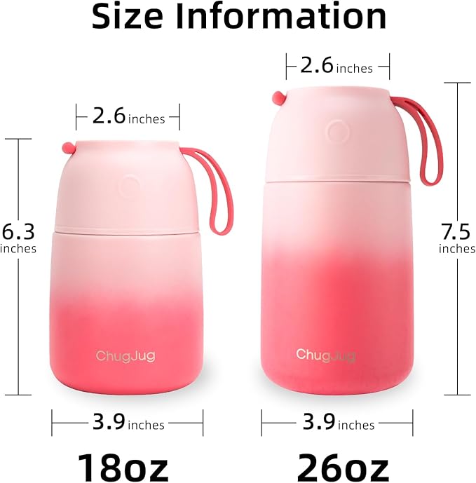 2 Pack Soup Thermo for Hot Food for Adults Kids, Vacuum Insulated Food Jar, Lunch Thermo Food Container for School Office, Cute Travel Food Flask with Spoon(26 oz,18 oz) (Pink)