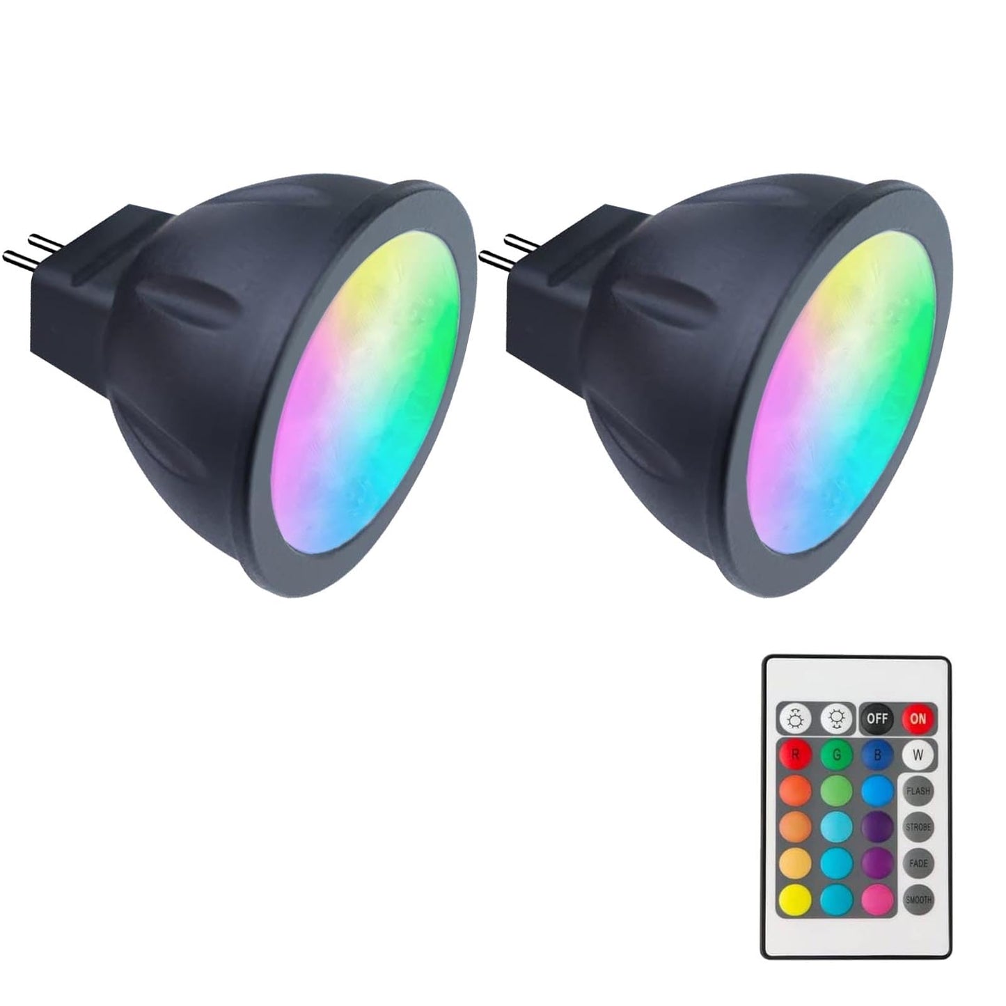 Cheopha MR11 RGB Color Changing LED Bulbs with Remote Control, 12V GU4 Base, Warm White + Multi Color, 2-Pack