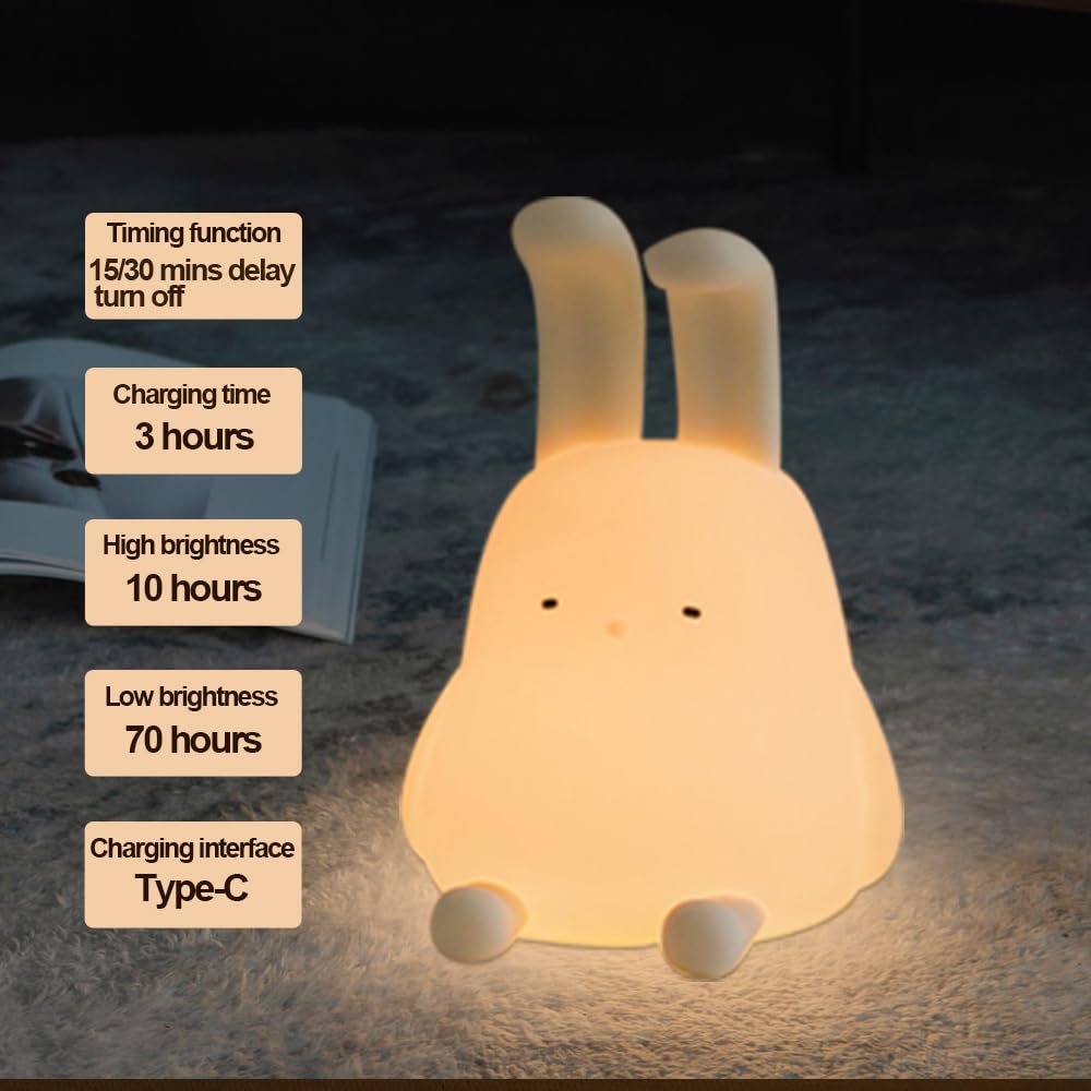Myratts Cute Bunny Lamp  Kawaii Led Desk Decor Nightlight With Phone Stand Feature  Super Squishy Silicone Portable Light With Timer  Xmas Birthday Ideal Gifts For Baby Kid mature-themed