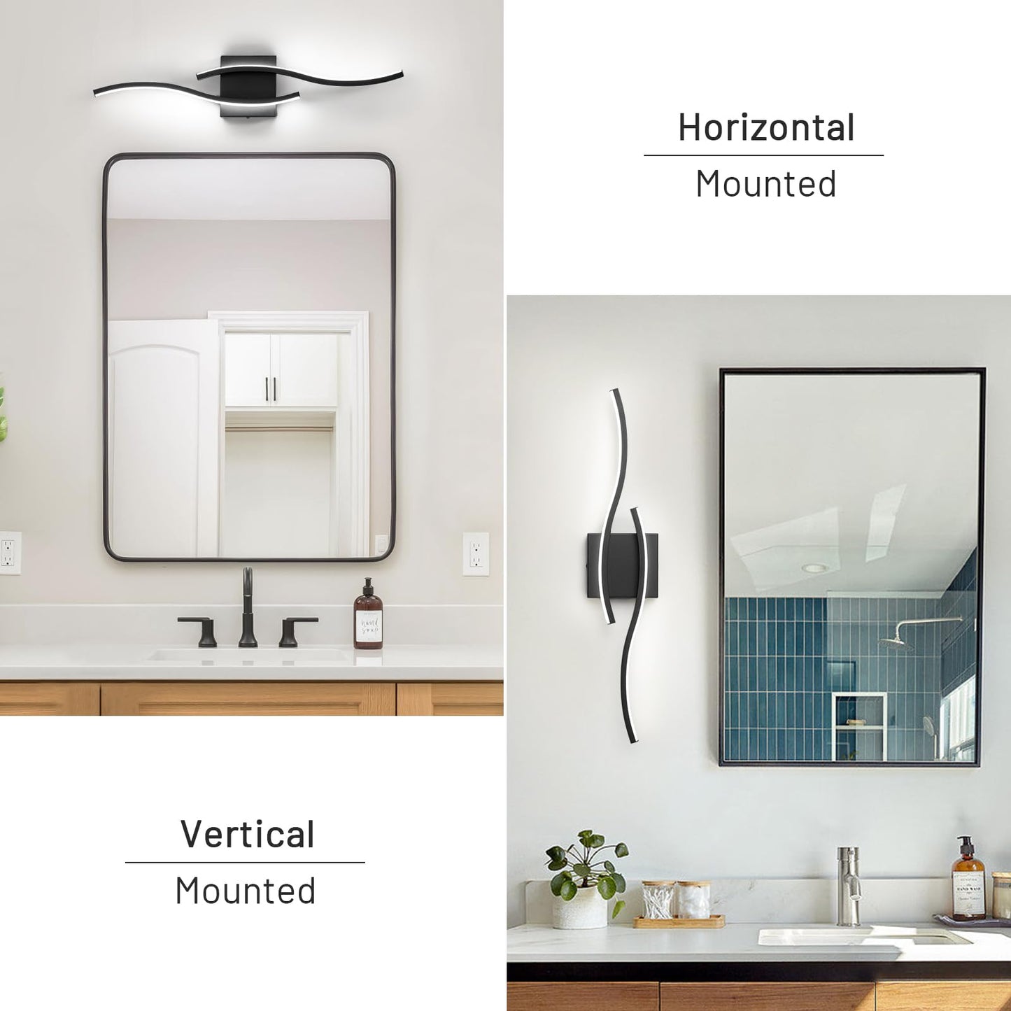 Huoku Dimmable Led Bathroom Vanity Light  24 Inch Modern Black Bathroom Lighting Fixtures Over Mirror Aluminum Wall Sconces Light Fixtures For Living Room Bedroom 6000K White Light