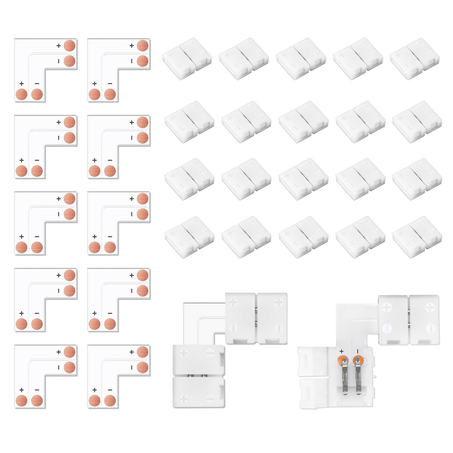 VIPMOON L Shape LED Strip Connectors, 2 Pin 10mm, 10 Pcs Right Angle Solderless Nylon Connectors, White