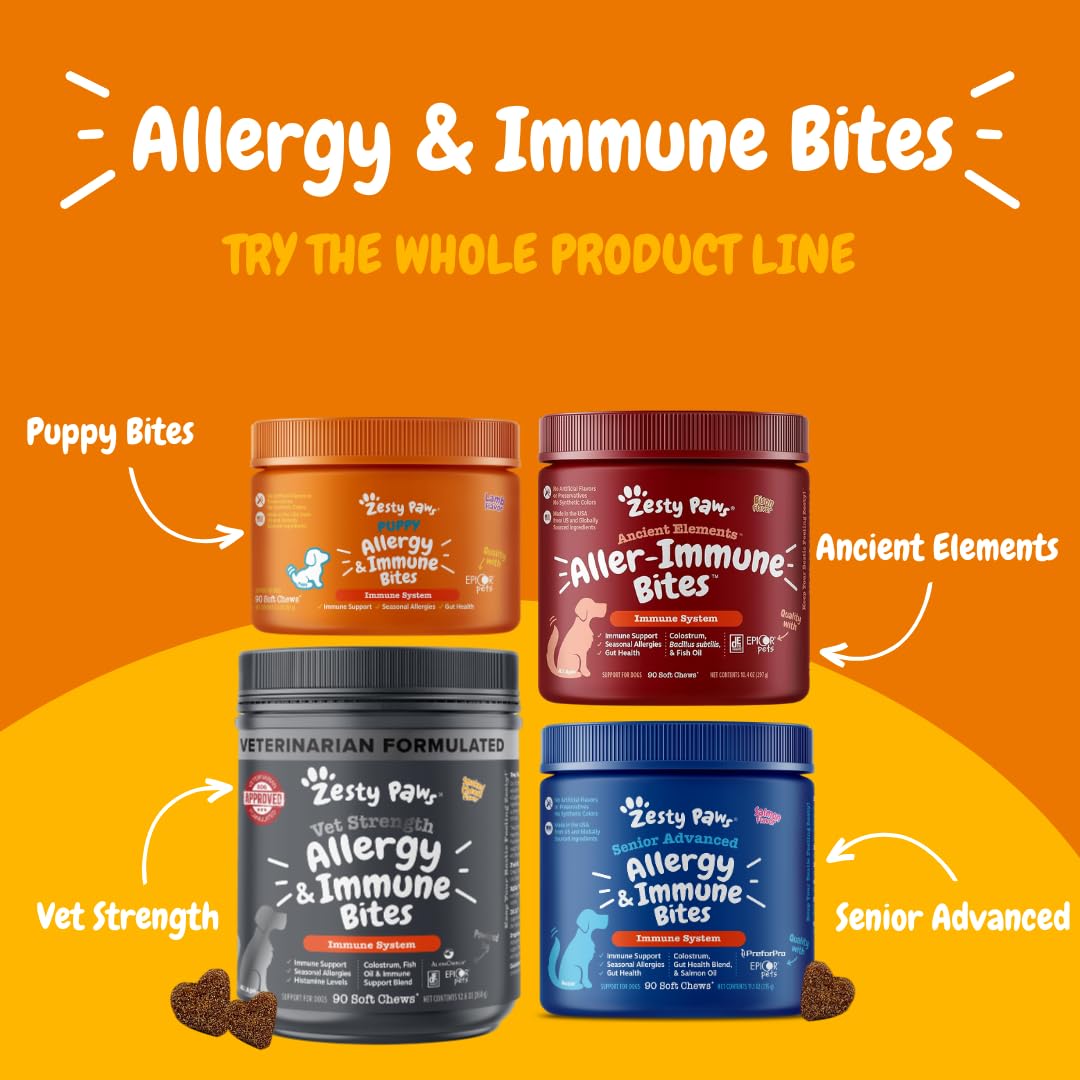 Zesty Paws Dog Allergy Relief Chews, Dog Probiotics for Itchy Skin and Ears, Lamb, 90ct