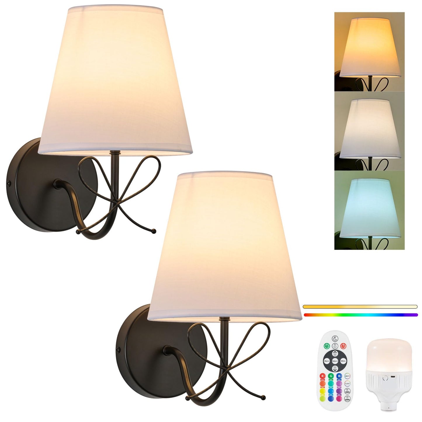 PASSICA DECOR Bow Lamp Set of 2, Battery Operated, Dimmable LED, 15 Colors, Remote Control, Black, Model U729-01-DP