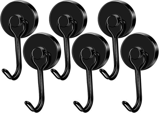LOVIMAG Hooks, 85lbs+ Magnetic Magnet Hook 2025 Cruise Cabin Ship Essentials Heavy Duty Strong Refrigerator Fridge Hanging for Classroom Beach Vacation Kitchen Grills Home Mug Hanger (6 Pack), Black