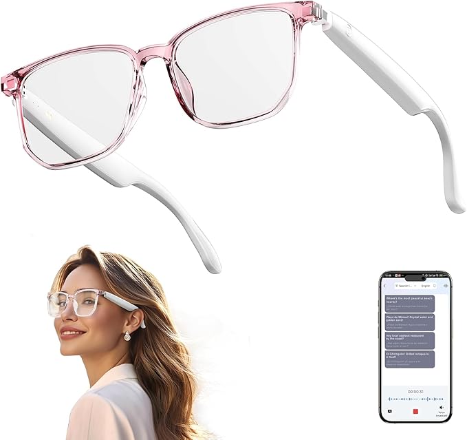 AI Smart Glasses, Bluetooth 5.4 Translation Glasses with 144 Language & Accents, Blue Light Filtering Lenses, Multifunctio...