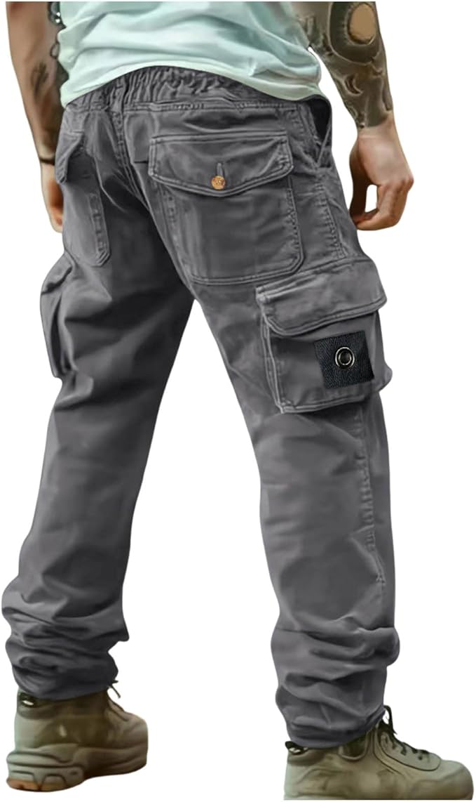 Relaxed Fit Cargo Pants for Men Comfort Drawstring Elastic Waist Pants Work Stretch Lightweight Straight Leg Baggy Trousers