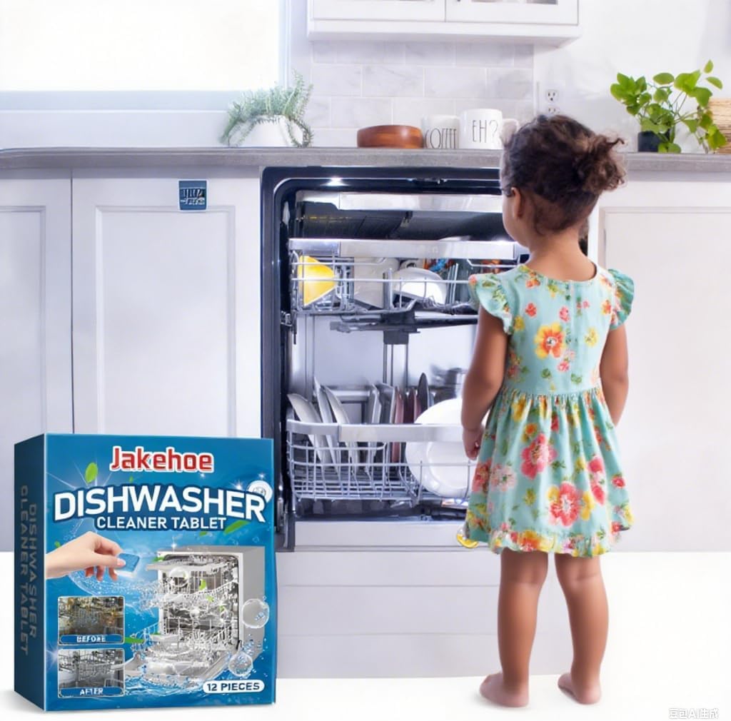 Dishwasher Cleaner and Deodorizer Tablets, 12 Pack Deep Cleaning Descaler for All Dishwasher Machines, Septic Safe, Lemon Scent, 12 Month Supply