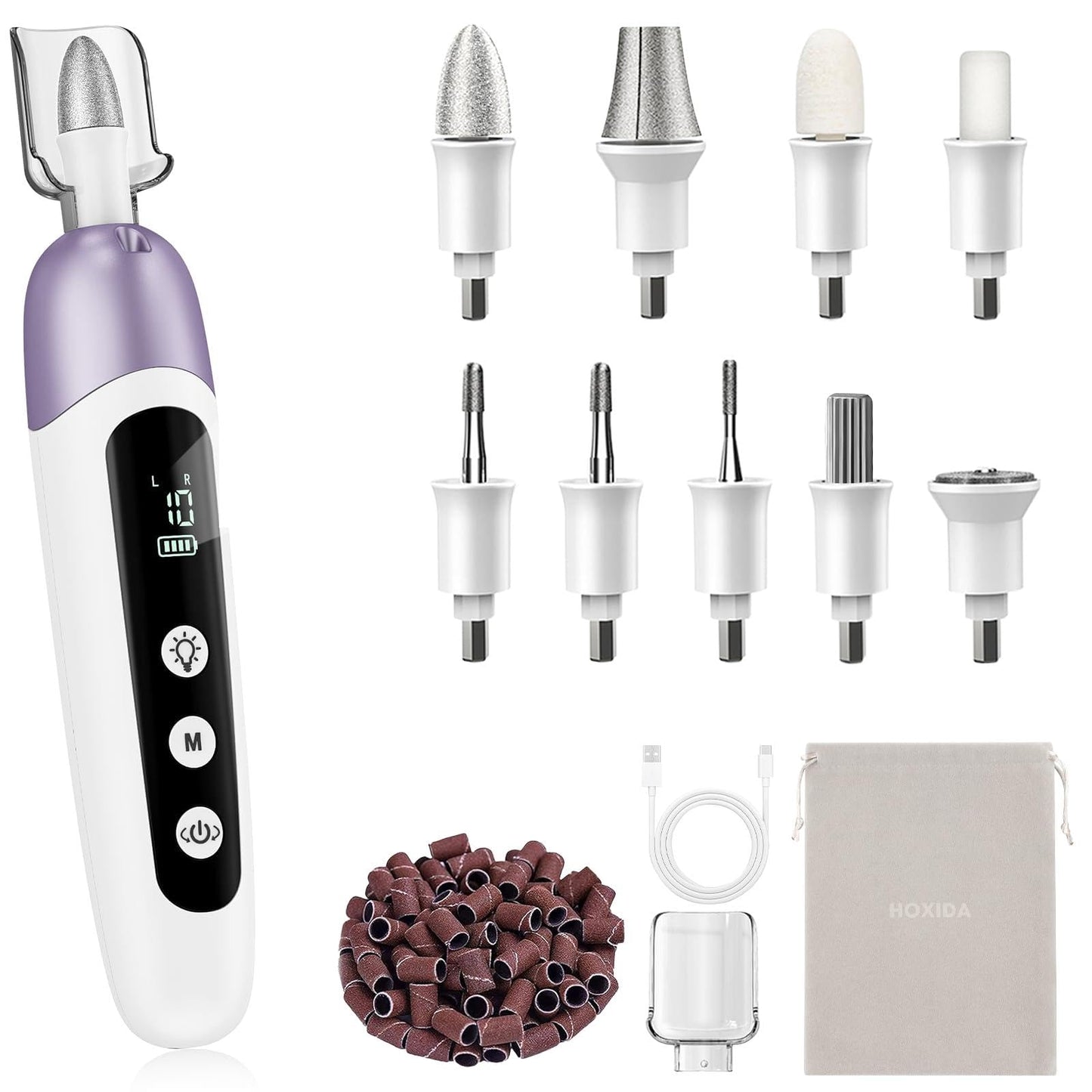 Professional Manicure Pedicure Kit with Memory Modes, Cordless Electric Nail File Set 10 Speed Portable Nail Drill Machine, Pedi