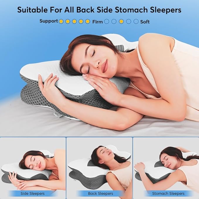 Anvo Cervical Pillow for Neck Pain Relief - Neck Pillows for Pain Relief Sleeping - Cervical Memory Foam Pillows for Neck Pain - Ergonomic Pillow for Side Back Stomach Sleeper-White Queen
