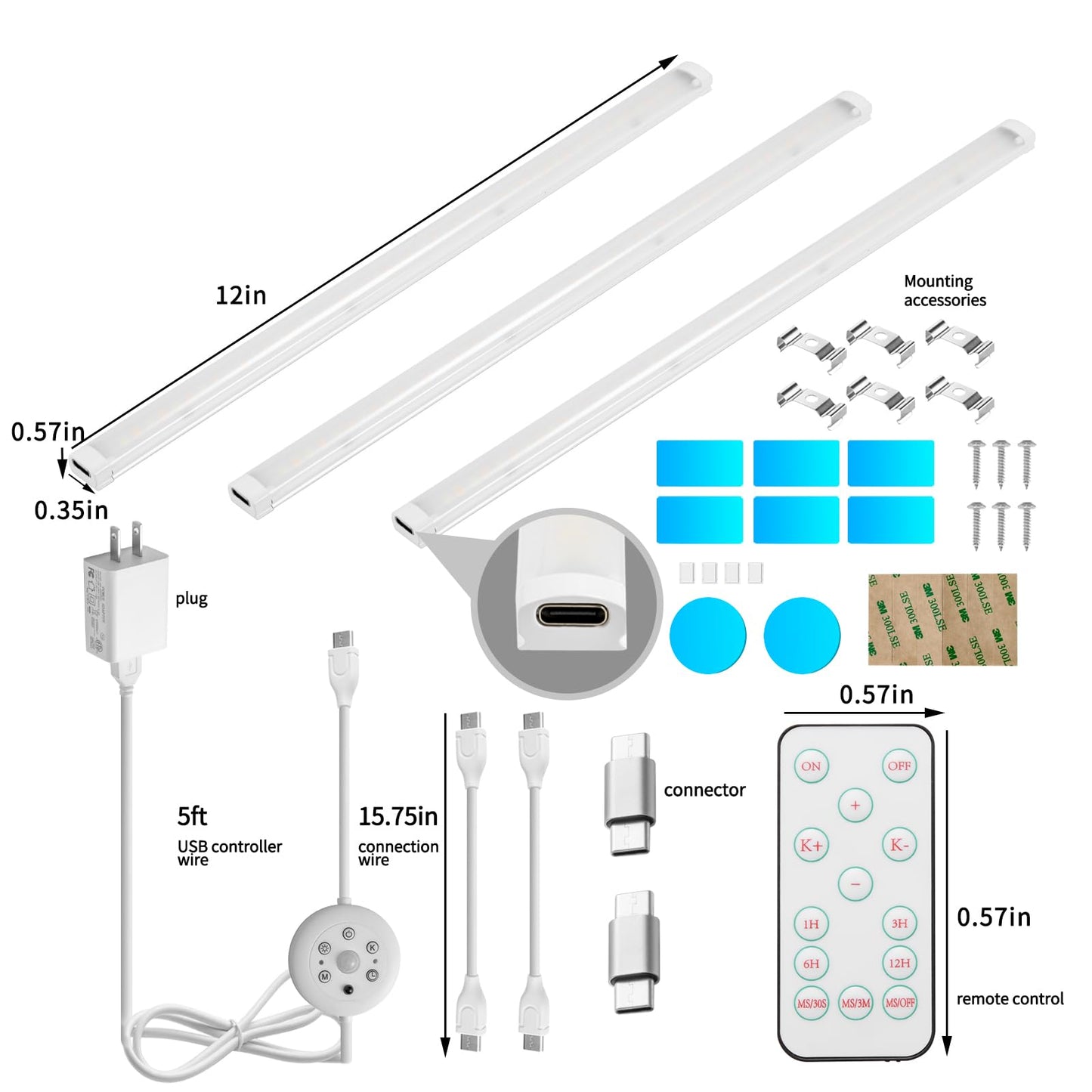 Thlifure Led Cabinet Lights Bar With Motion Sensor  Dimmable Brightness And Color  Wireless Remote  Ultra Thin Strips Lighting Magnetic Mounting For Kitchen Bookshelf Closet 3Pack