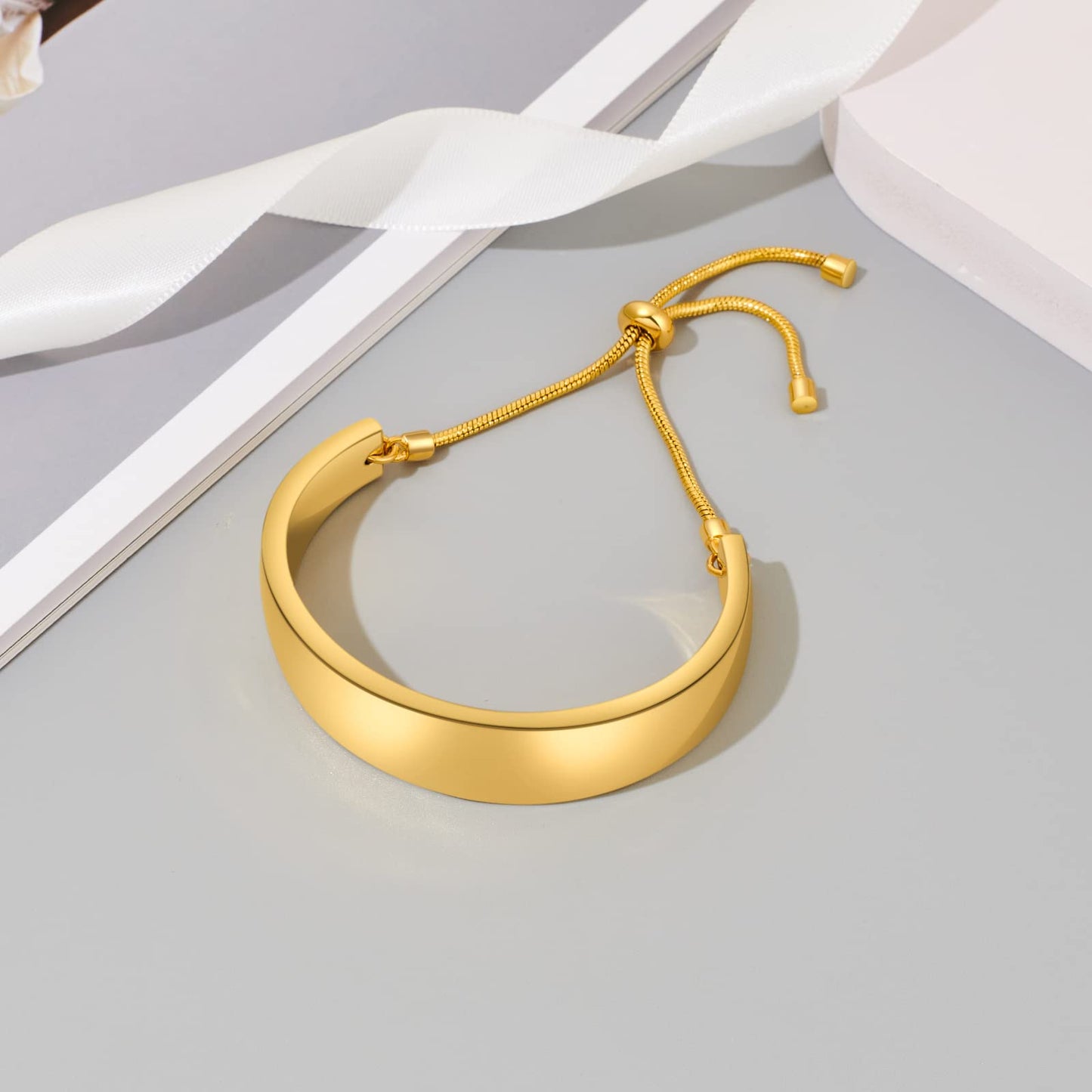 ENSKEFEN Chunky Bracelets for Women Adjustable Slider Bangle Bracelets for Women Trendy Minimalist Chain Bracelet