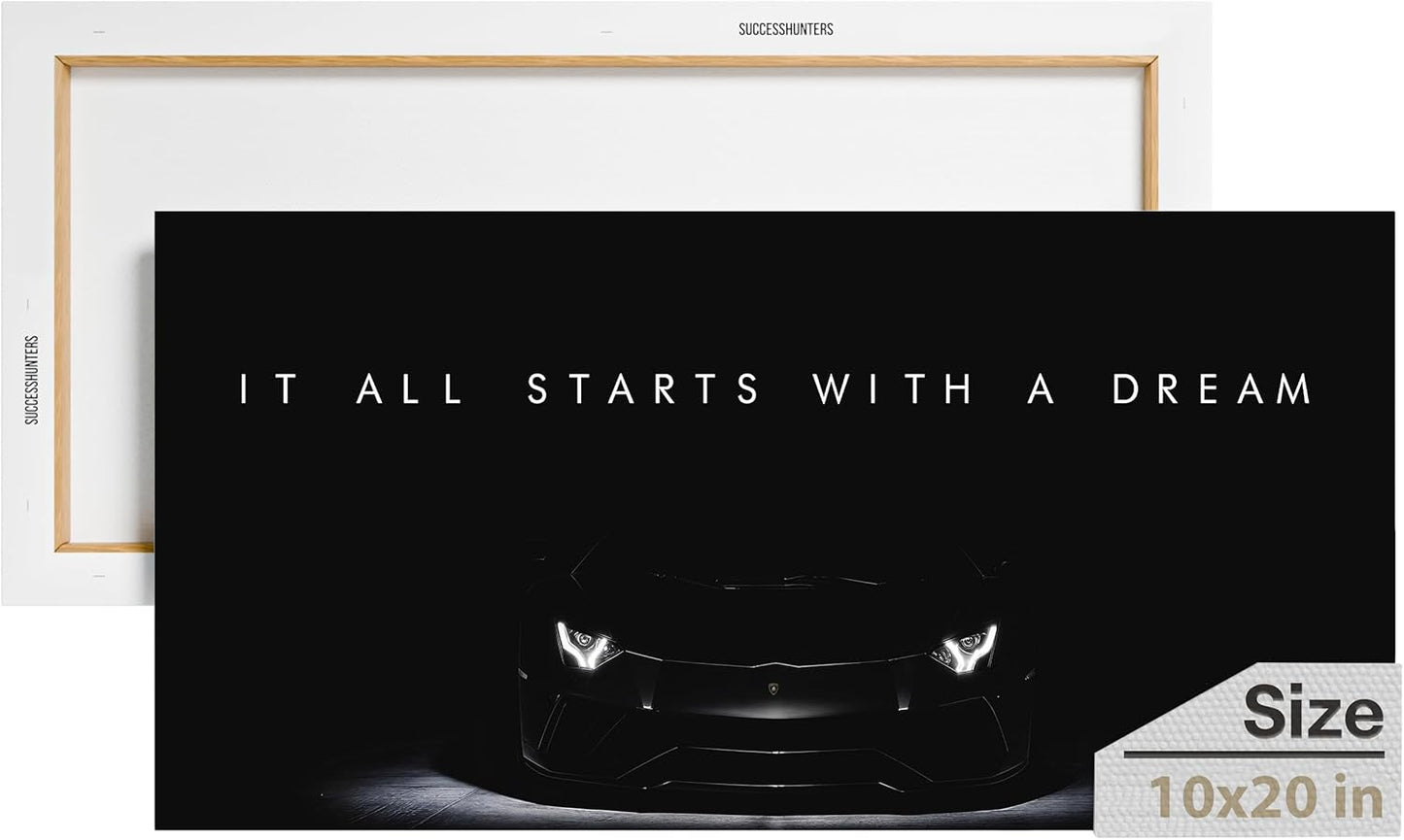 Motivational Wall Art for Office, Super Car Art Canvas, Inspirational Automotive Decor for Lamborghini Aventador Sportscar Lovers, Motivational Wall Decor for Office and Home Car Poster (10" x 20" in)