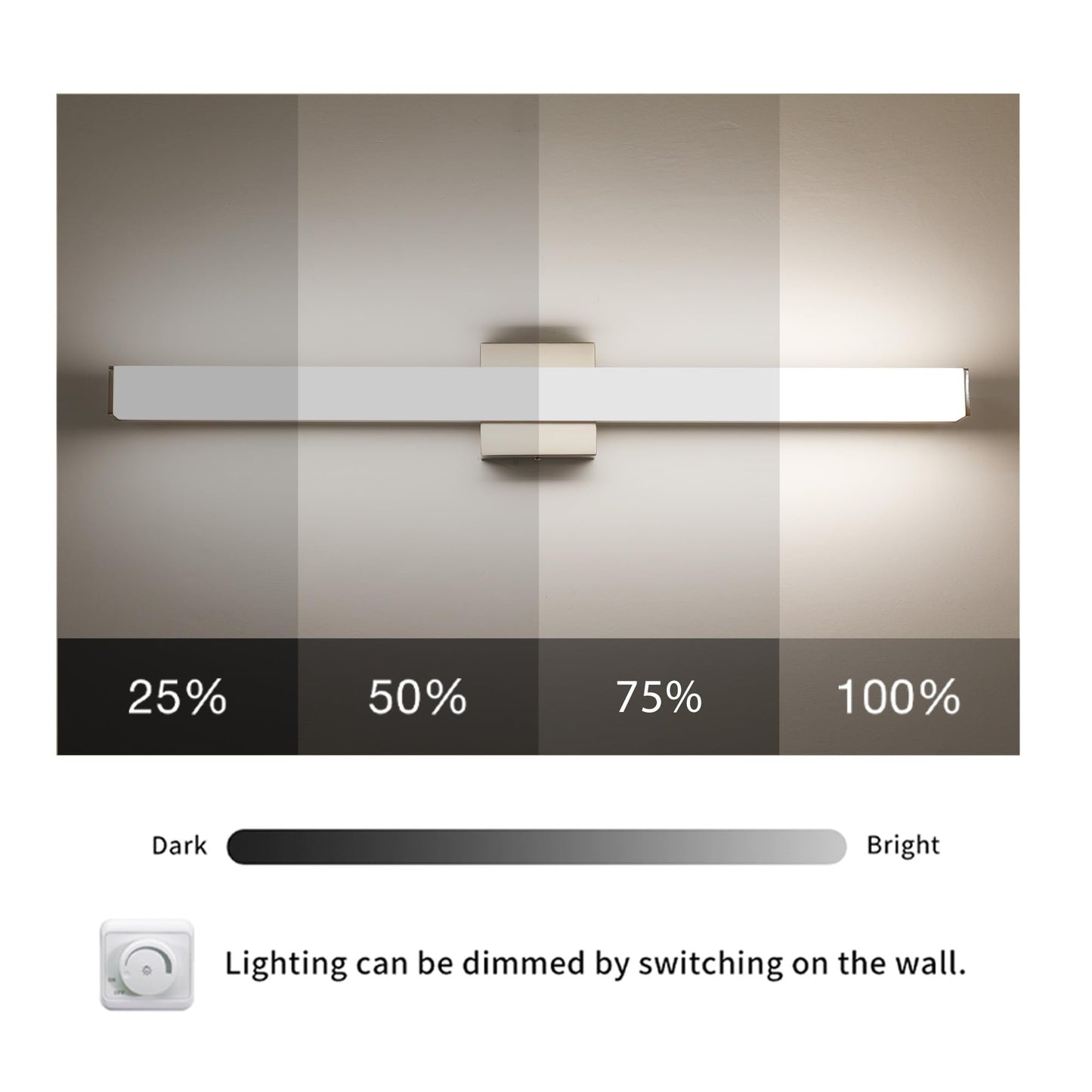 YHTlaeh Bathroom Vanity Light 31.5in Brushed Nickel Dimmable LED 24W 4000K Wall Bar Fixture Model 7610