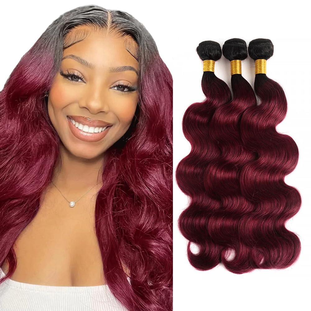 Lagalaga Bundles Human Hair 22 24 26 Inch Body Burgundy T1B/99J Human Hair Bundles Unprocessed Brazilian Virgin Hair Quick Weave