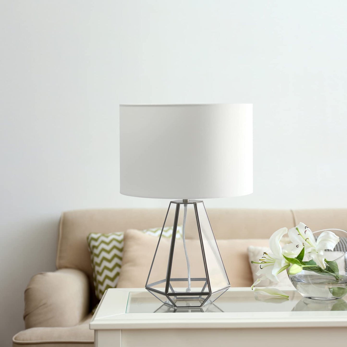 Elegant Designs LT1094-BRS Antique Glass Brass Table Lamp with White Shade