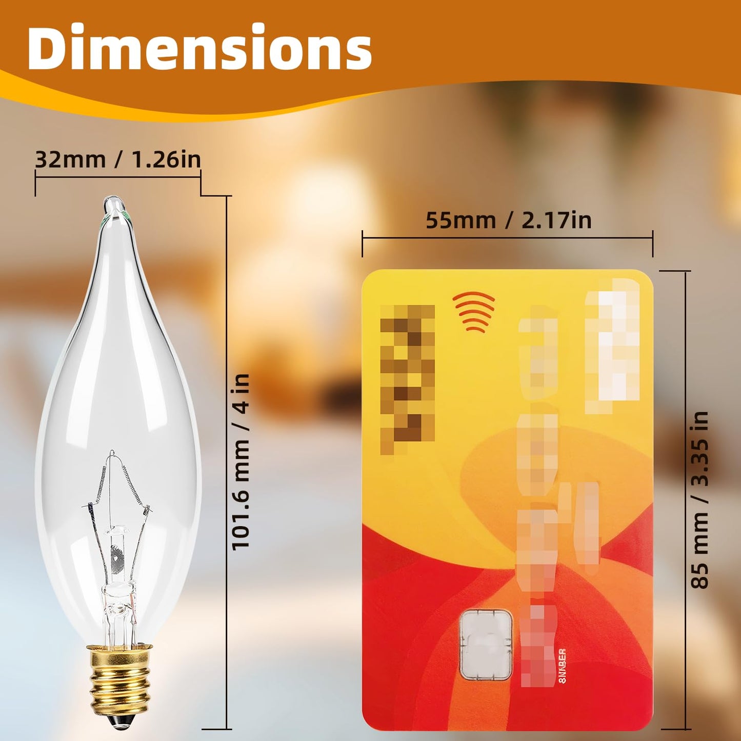 CYLYT 12-Pack E12 Candelabra Light Bulbs 40W, Warm White 2500K, 380 Lumen Dimmable Chandelier Light Bulb for Ceiling Fan, CA10 Gold Base for Candle Bulbs, Clear Glass
