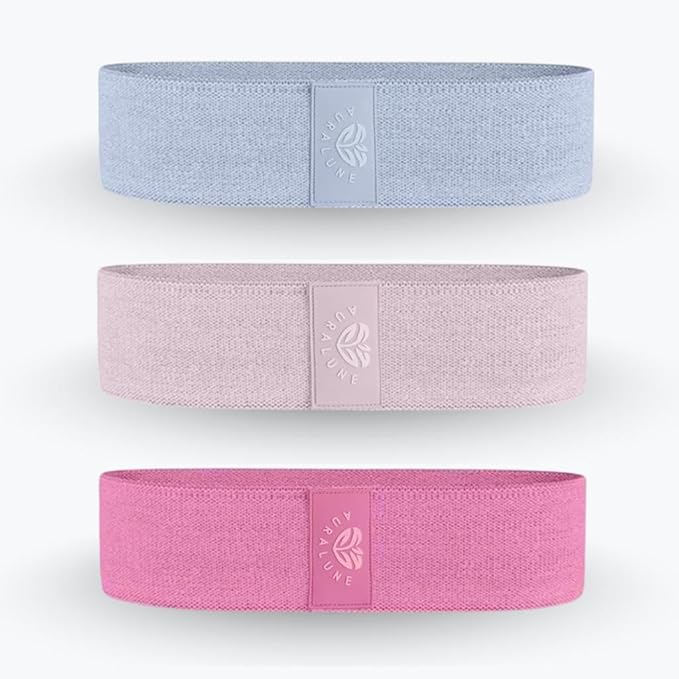 AuraLune Fabric Resistance Bands Set, 3 Colors with Carry Bag, Non-Slip Workout Bands for Legs and Glutes- Different streg...