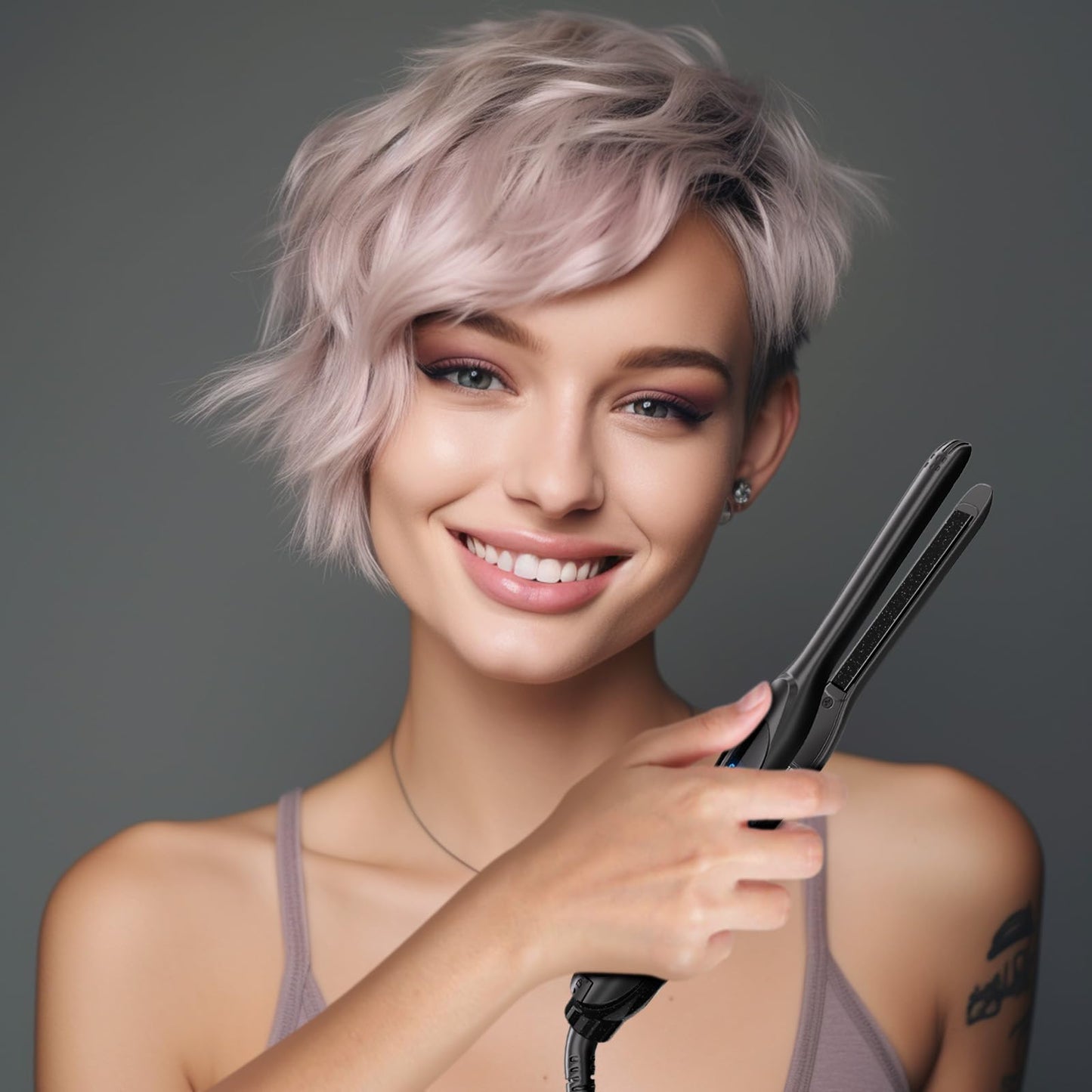 DSHOW Pencil Flat Iron, 3/10  Small Flat Irons for Short Hair, Pixie Cut and Bangs,Tourmaline Ceramic Mini Hair Straightener for