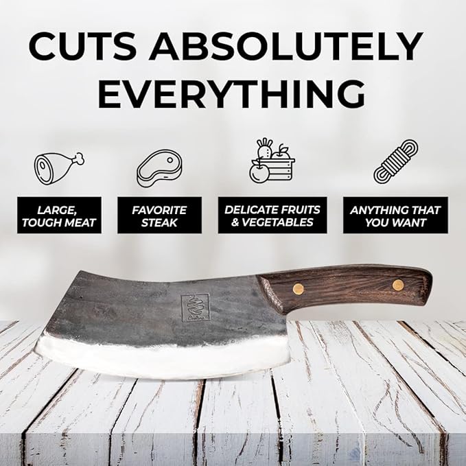 3-Piece Hand-Forged Carbon Steel Kitchen, BBQ Knives – Full Tang Cleaver, Butcher and Cooking Knives
