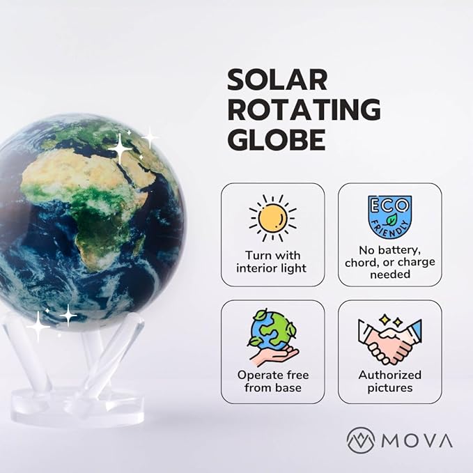 MOVA Globe – Earth at Night (4.5”) | Rotating Globe Powered by Light, No Batteries or Cords | City Lights Satellite Imagery | Unique Gift or Modern Desk Decor