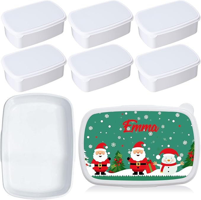 6 Pcs Sublimation Bento Lunch Boxes 7.3 x 4.7x 2.4 Inches Leakproof Plastic Snack Boxes Reusable Lunch Container for Work, Travel, and Camping