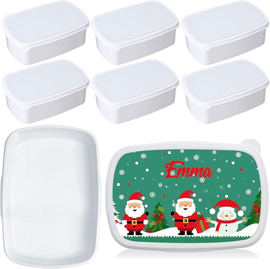 6 Pcs Sublimation Bento Lunch Boxes 7.3 x 4.7x 2.4 Inches Leakproof Plastic Snack Boxes Reusable Lunch Container for Work, Travel, and Camping