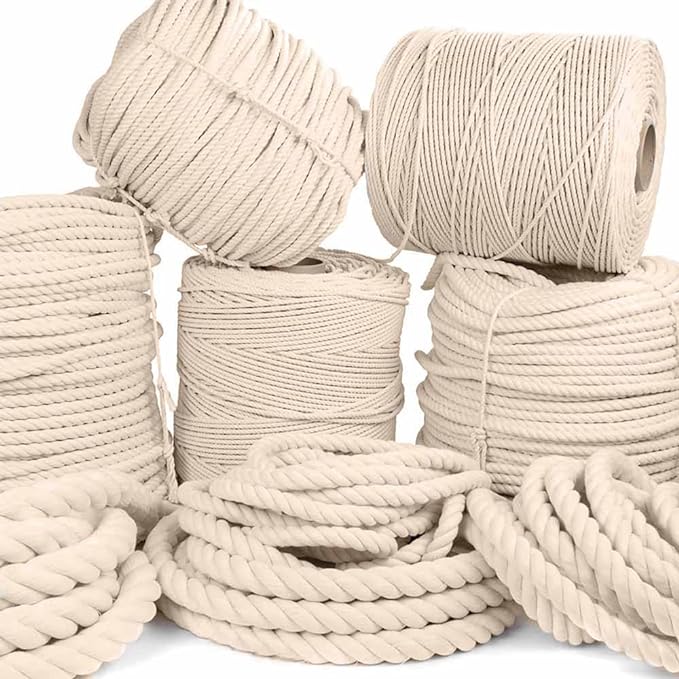 Rope and Cord White Twisted 100% Natural Cotton Rope – Lengths from 10’-600’ – 1/4"