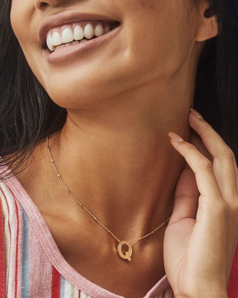 Kendra Scott Letter Q Pendant Necklace for Women, Fashion Jewelry, 14k Gold-Plated Brass, Gold Metal, Letter Q