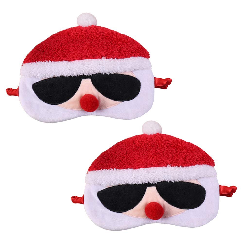 EleCharm 2 Pack Cartoon Animal Sleep Mask Soft Plush Blindfold Eye Masks Eye Cover for Women Girls Travel Nap Night Sleeping (2-Pack Merry Christmas)