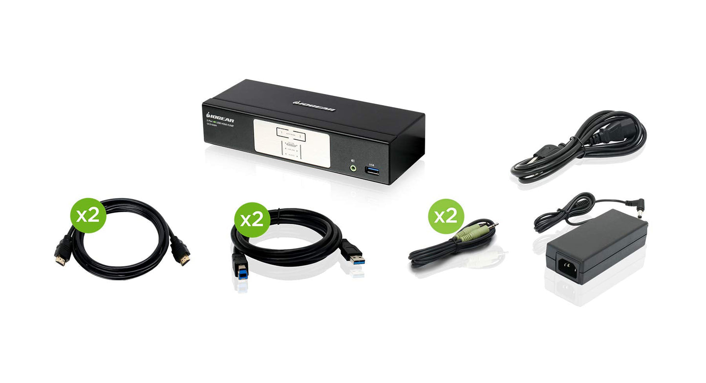 IOGEAR 2-Port HDMI 4K KVMP Switch - 2-Port USB 3.1 Hub Transfer Rate 5Gbps - 4K 60Hz - Control 2 Computers w/1 Keyboard Mouse - HD Audio - Auto Scan Mode - TAA - Mac / Win - GCS1932H -Like New