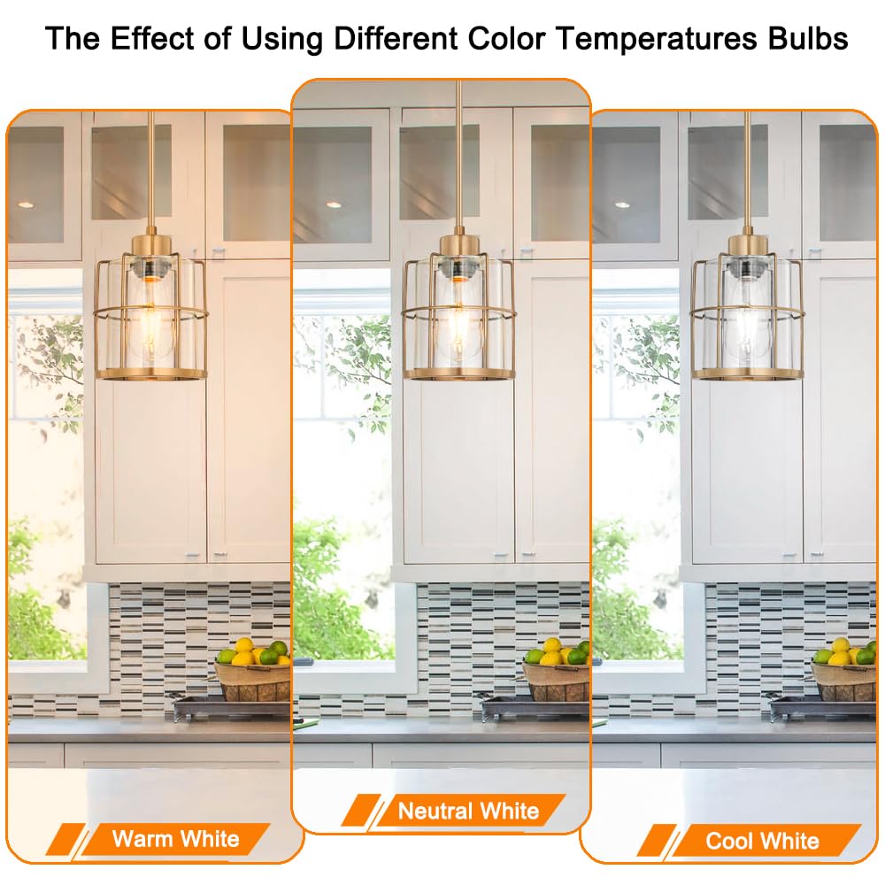 Modern Brass Pendant Light Kitchen Island Set Of 2  Farmhouse Gold Pendant Light With Clear Cylinder Glass  Adjustable Rod Bathroom Pandand Light Over Sink  Small Hanging Lighting For Home Decor  E26