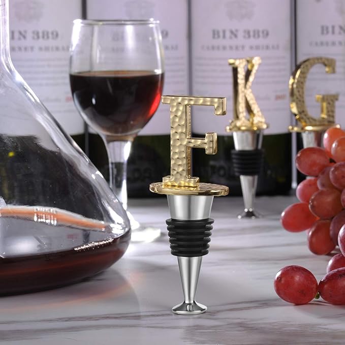 Miicol Wine Stopper, Prosecco Stopper, Wine Bottle Stopper, Personalised Champagne Stopper, Gold Wine Accessories, Wine Lovers Gift, Monogram Gift, Letter F