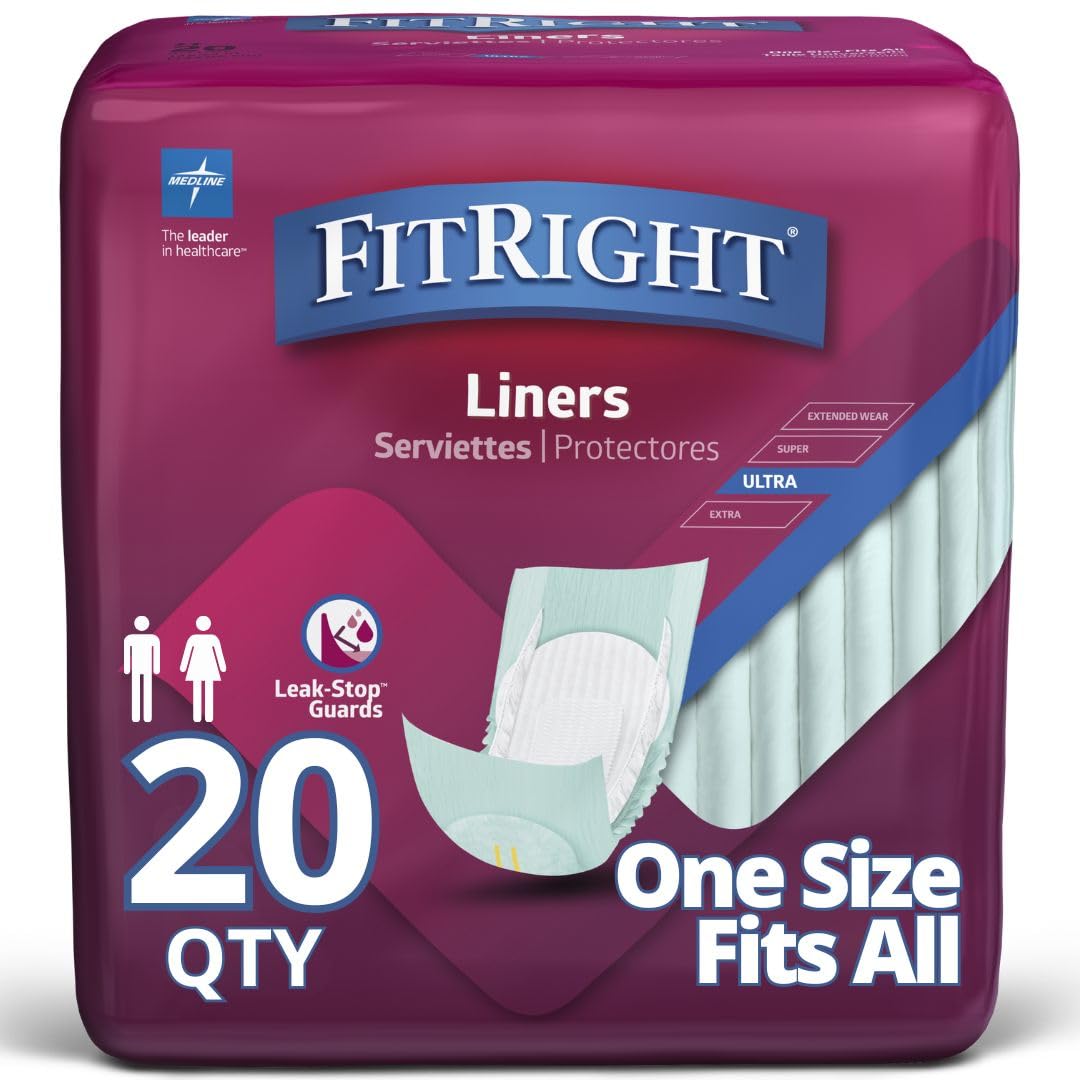 Medline FitRight Plus Liners, Heavy Absorbency, 13 x 30, 4 packs of 20 (80 total)