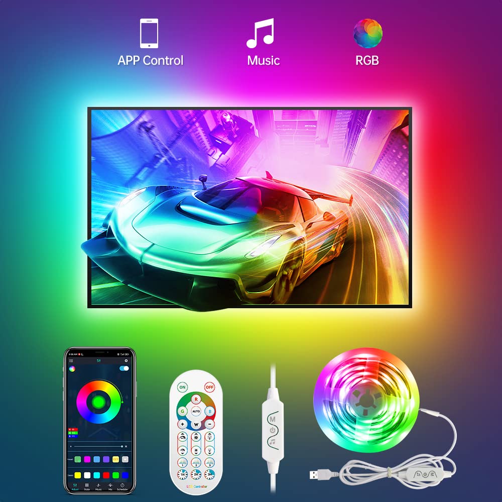 Daymeet LED TV Backlight Strip, 9.8 FT, RGB Multicoloured, USB Powered, Music Sync, Bluetooth APP Control for 32-60 inch TVs