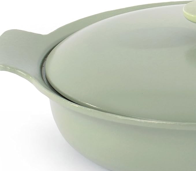 BergHOFF Ron 5Pc Enameled Cast Iron Cookware Set with Matching Lids for Starter Induction Pots and Pans for Slow Cooking Frying Safe Grip Handles, Green