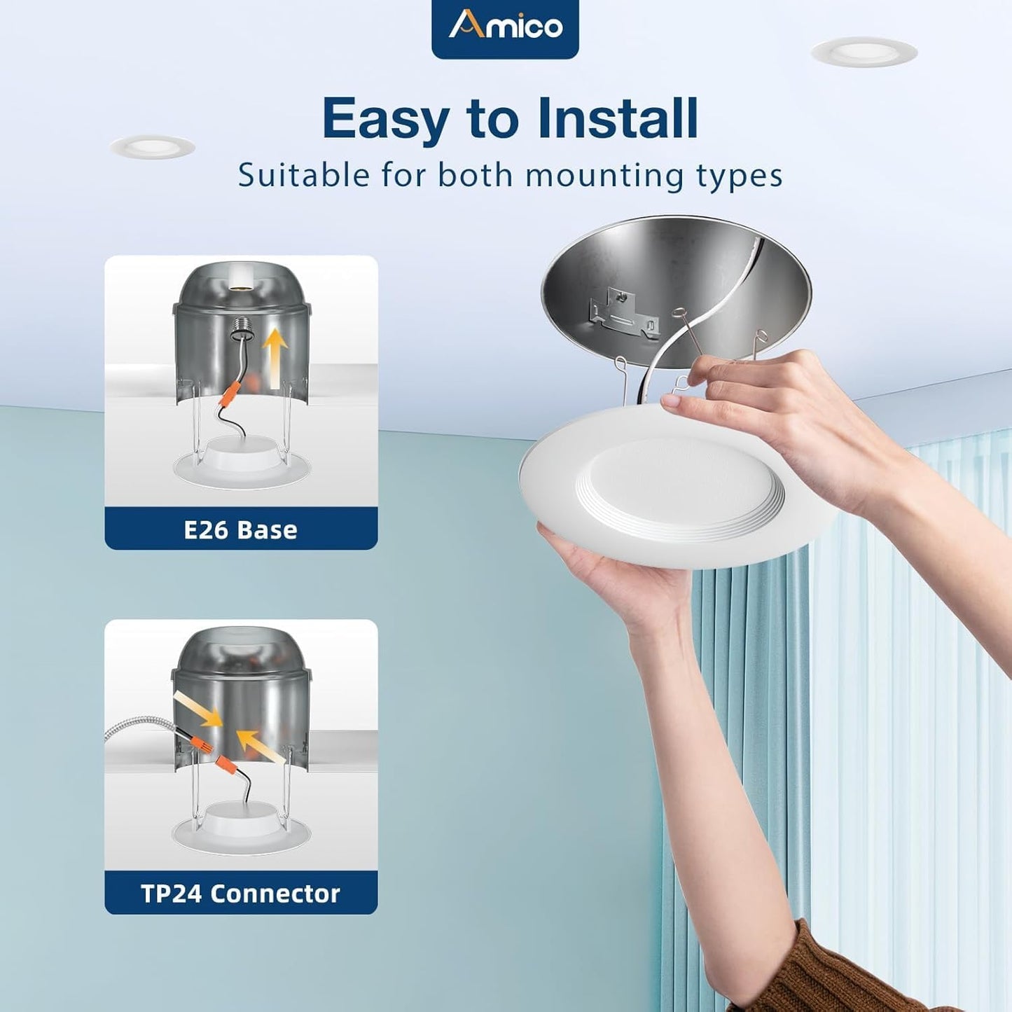 Amico 5/6 Inch 5Cct Led Recessed Lighting 36 Pack  Dimmable  Ic Rated  12.5W=100W  950Lm Can Lights With Baffle Trim  2700K/3000K/4000K/5000K/6000K Selectable  Retrofit Installation  Etl & Fcc