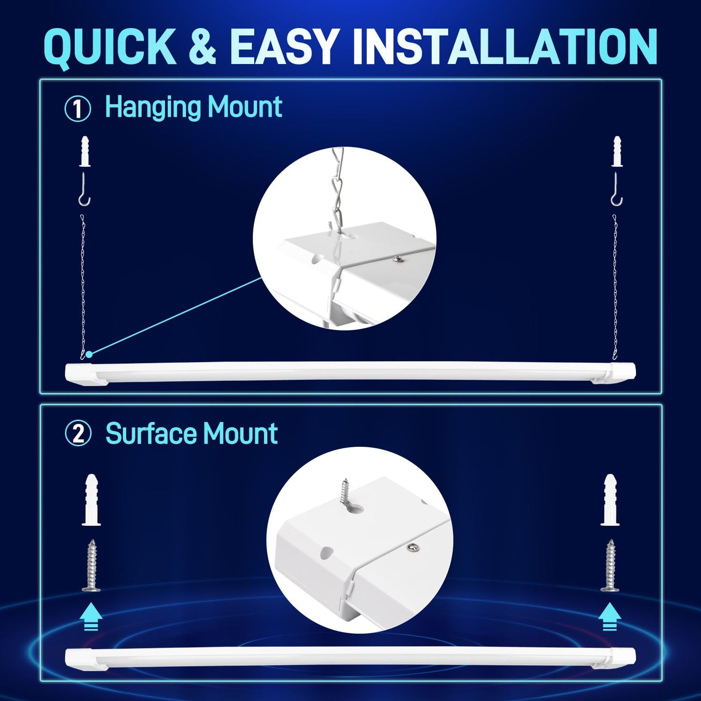 Hykolity 4 Pack 4Ft Linkable Led Shop Light For Garage  6500Lm  4Ft 60W Utility Light Fixture  5000K Daylight Led Workbench Light With Plug  Hanging Or Surface Mount  White - Etl