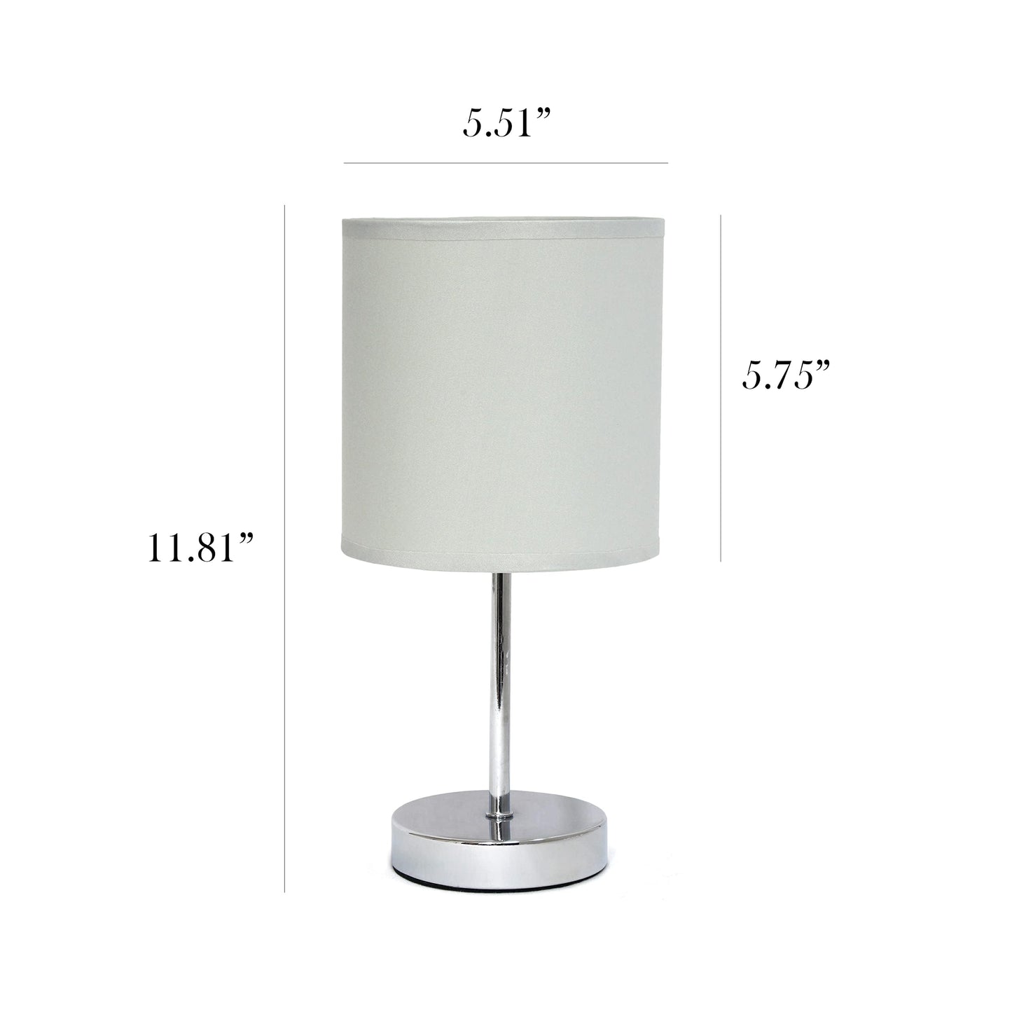 Simple Designs Lt2007-Slt Chrome Mini Table Lamp, Slate Gray Fabric Shade, No Bulb, Metal Construction