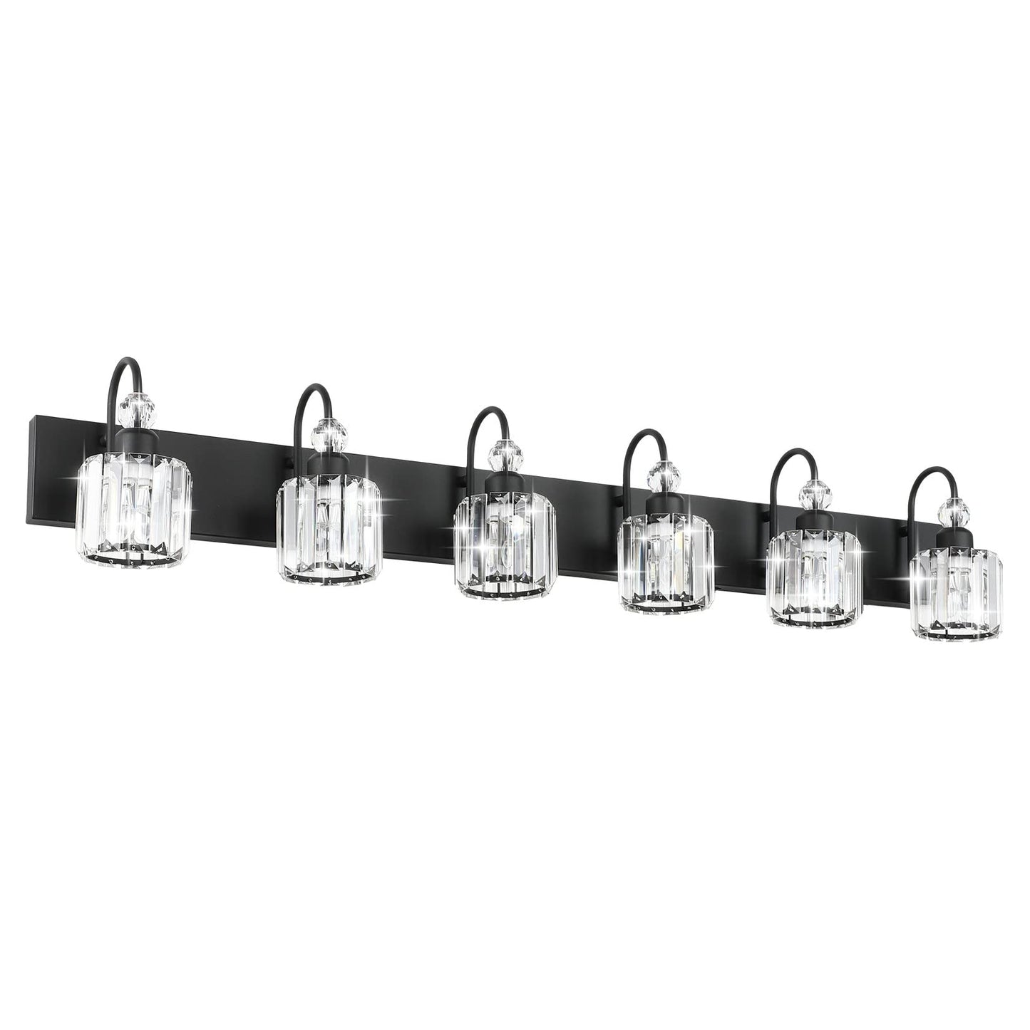 Ralbay 6-Light Crystal Vanity Lights, Matte Black, Metal, Model 8600, Modern Bathroom Wall Fixture