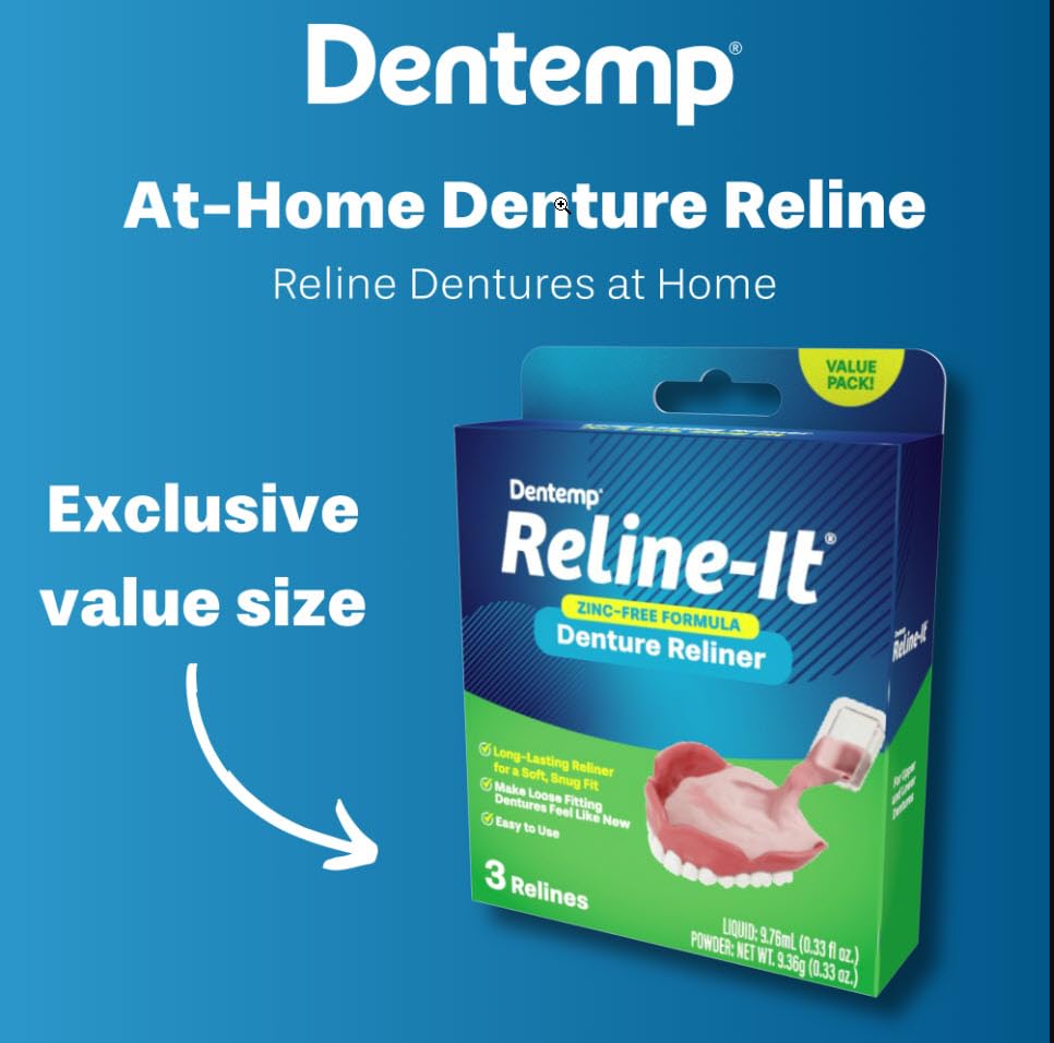 Dentemp Denture Reline Kit Value Pack - Advanced Formula Reline It Denture Reliner - Denture Kit to Refit and Tighten Dentures for Both Upper & Lower Denture - 3 Relines (Packaging May Vary)