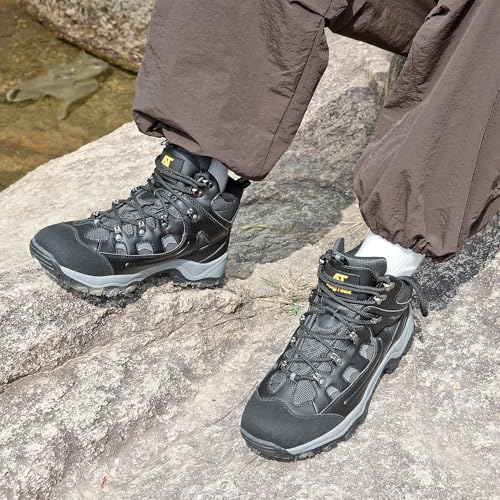 AugTeak Men's Casual Hiking Boots Waterproof Lightweight Mid Top Ankle Boots Comfortable Outdoor Trekking Trails Shoes