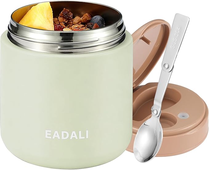 Eadali 15.2oz Kids thermo Food Jar – SUS316 Insulated Lunch Container with Handle & Spoon, Leakproof Wide Mouth Food thermo for Hot & Cold Meals for School Office